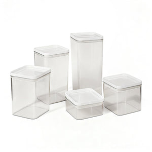 PO69-02 / Conjunto 05 Potes Hermético / Com Tampa Branca