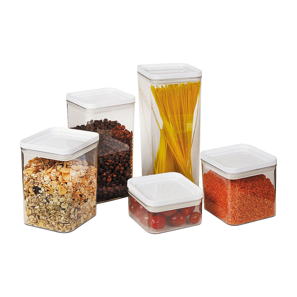 PO69-02 / Conjunto 05 Potes Hermético / Com Tampa Branca