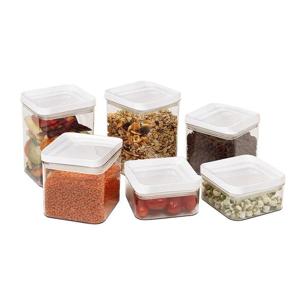 PO71-02 / Conjunto 06 Potes Hermético / Com Tampa Branca