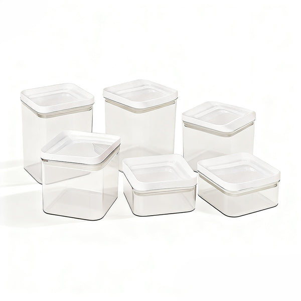 PO71-02 / Conjunto 06 Potes Hermético / Com Tampa Branca