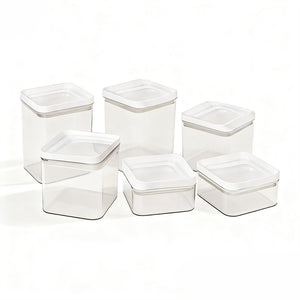 PO71-02 / Conjunto 06 Potes Hermético / Com Tampa Branca