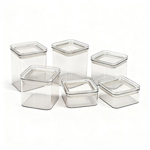 PO71-01 / Conjunto 06 Potes Hermético / Com Tampa Transparente
