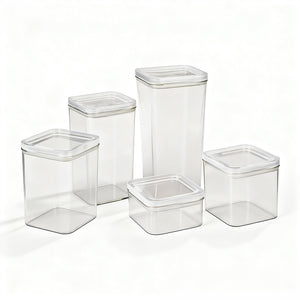 PO69-01 / Conjunto 05 Potes Hermético / Com Tampa Transparente